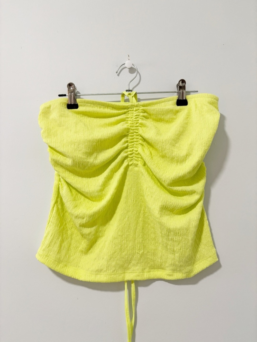 a new day Neon Green Ruched Strapless Halter Tube Top Womens Size Small Festival